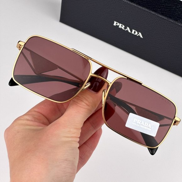 Prada PRA52S 5AK08S Sunglasses Gold Dark Violet Pilot Unisex PR A52S - Picture 2 of 12